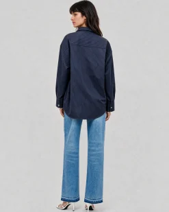 Chemise en coton rayée avec cravate amovible marine