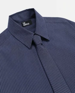 Chemise en coton rayée avec cravate amovible marine