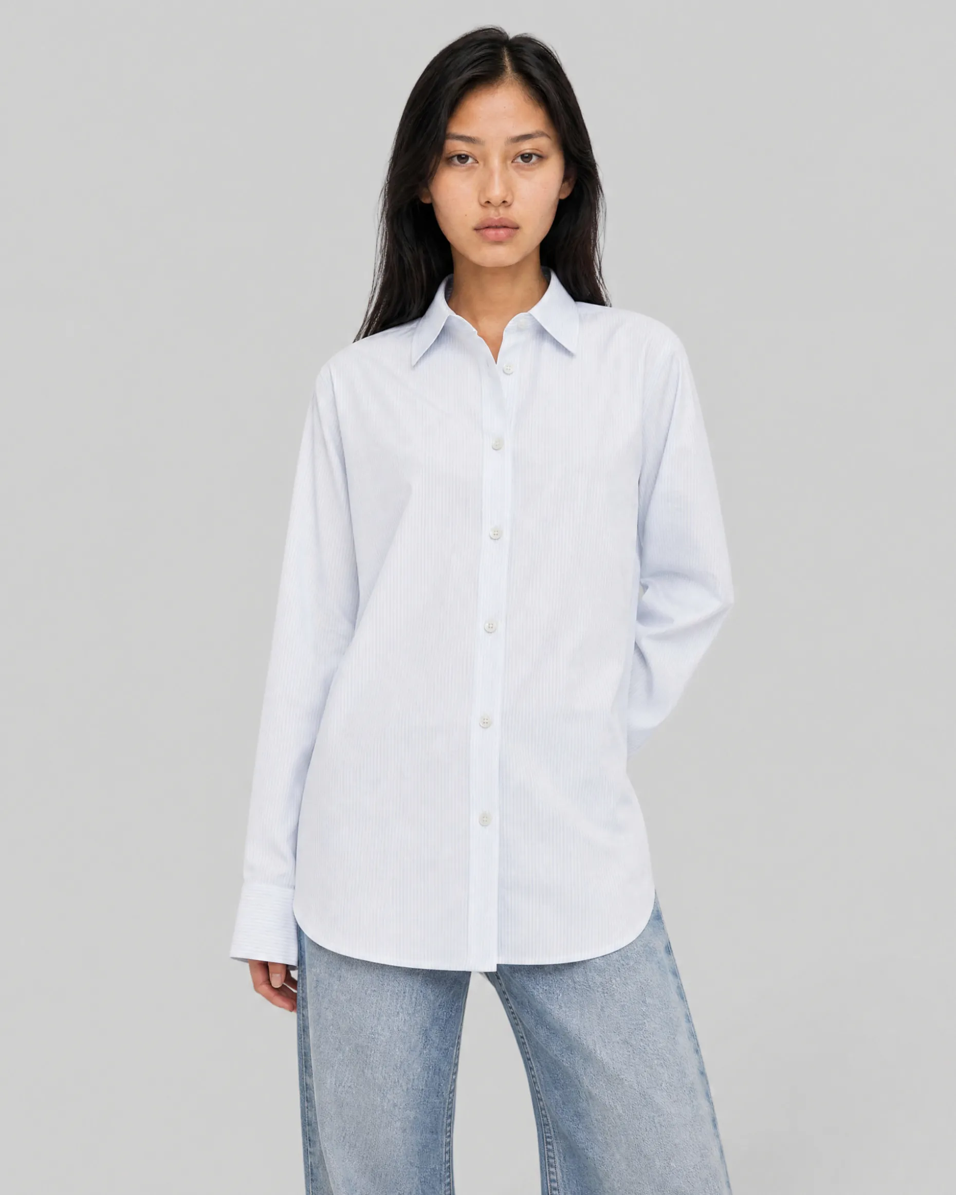 Chemise en coton rayée blanche