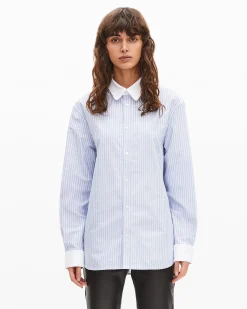 Chemise en coton rayée bleue