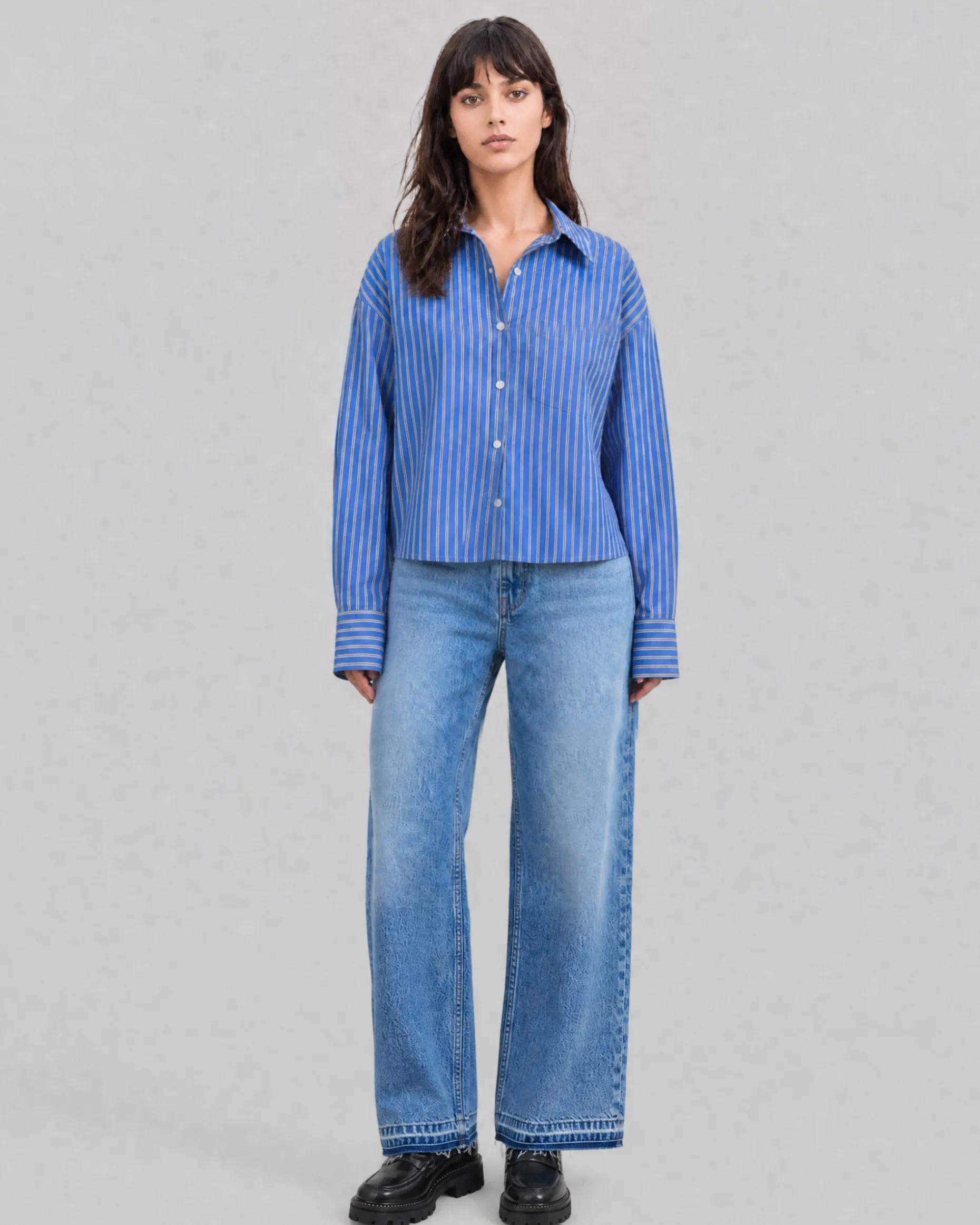 Chemise en coton rayée marine