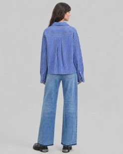 Chemise en coton rayée marine