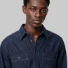 Chemise en denim brut bleue
