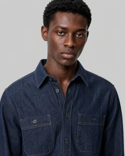 Chemise en denim brut bleue