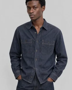 Chemise en denim brut bleue