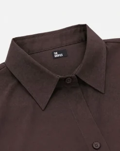Chemise en soie avec dentelle marron