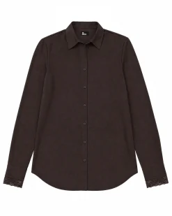 Chemise en soie avec dentelle marron