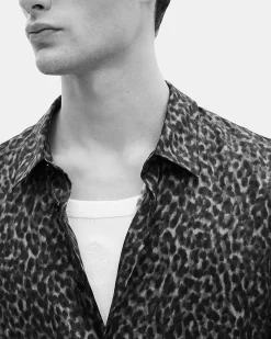 Chemise en soie mélangée imprimé léopard