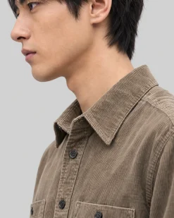 Chemise en velours côtelé taupe