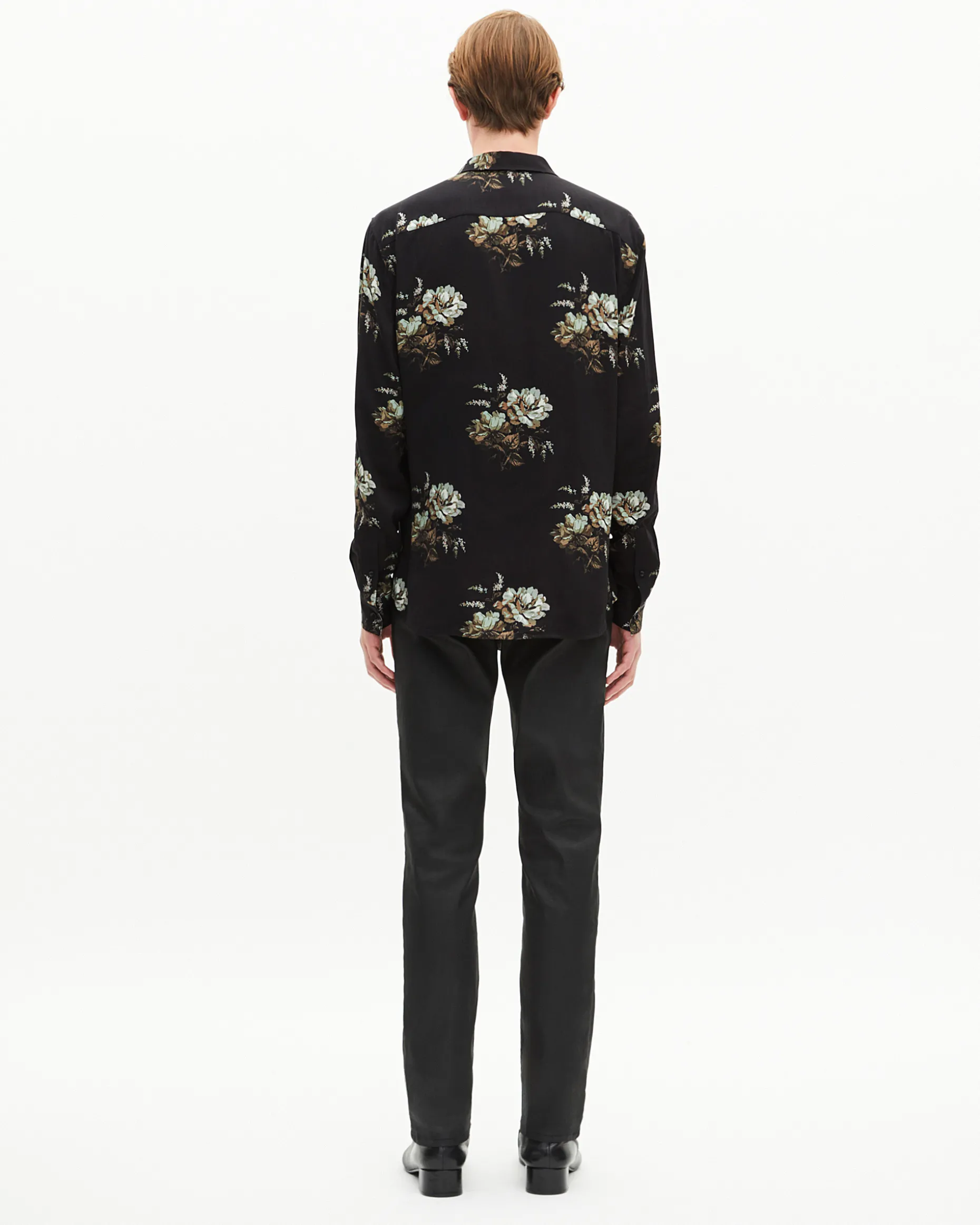 Chemise imprimé fleuri verte et noire