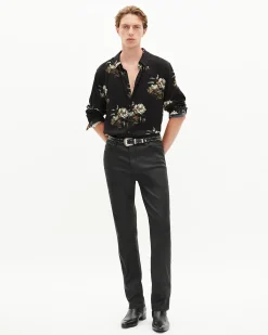 Chemise imprimé fleuri verte et noire