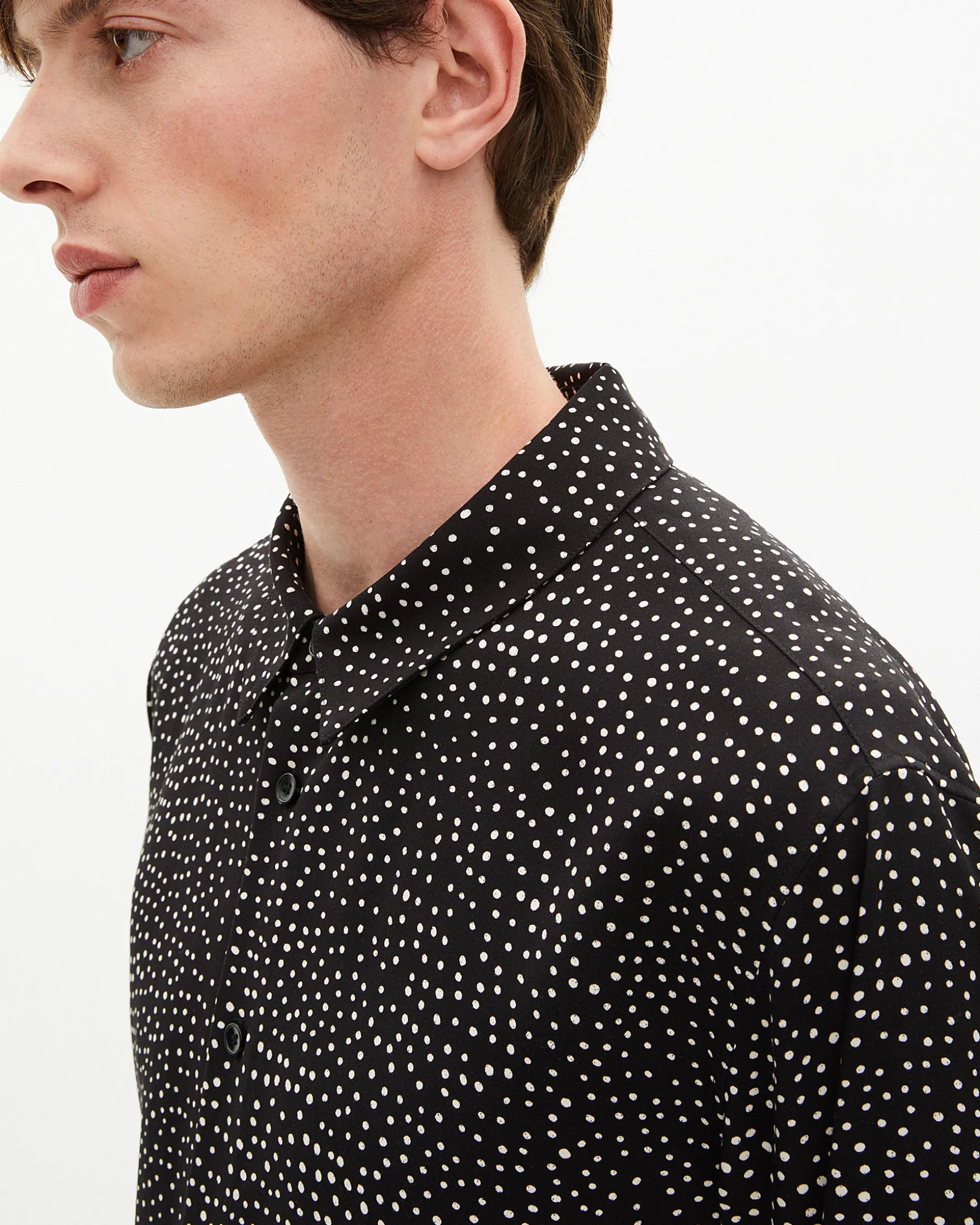 Chemise imprimé micro pois blanche et noire