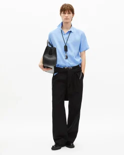 Chemise manches courtes en lin bleu