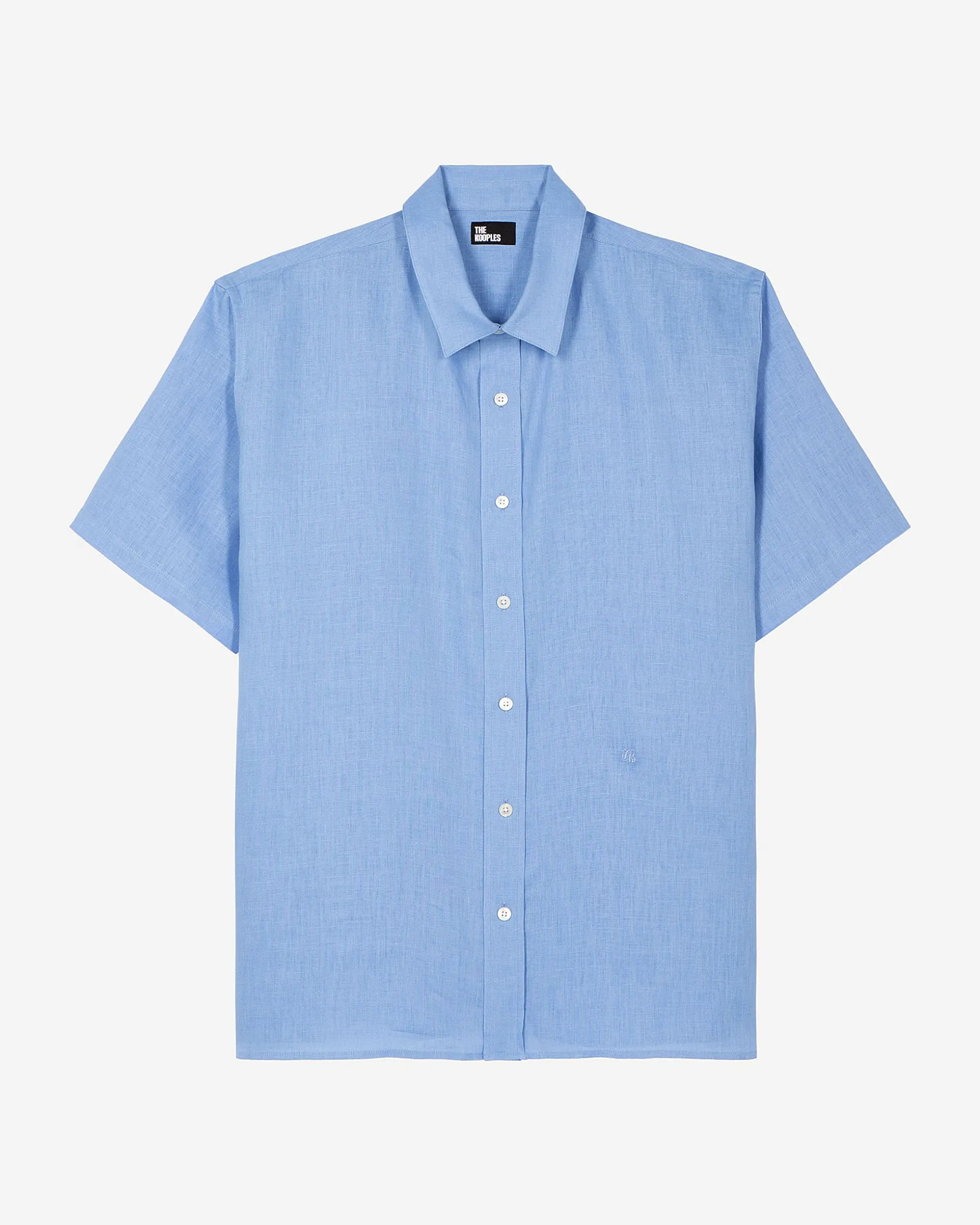 Chemise manches courtes en lin bleu