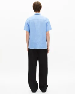 Chemise manches courtes en lin bleu