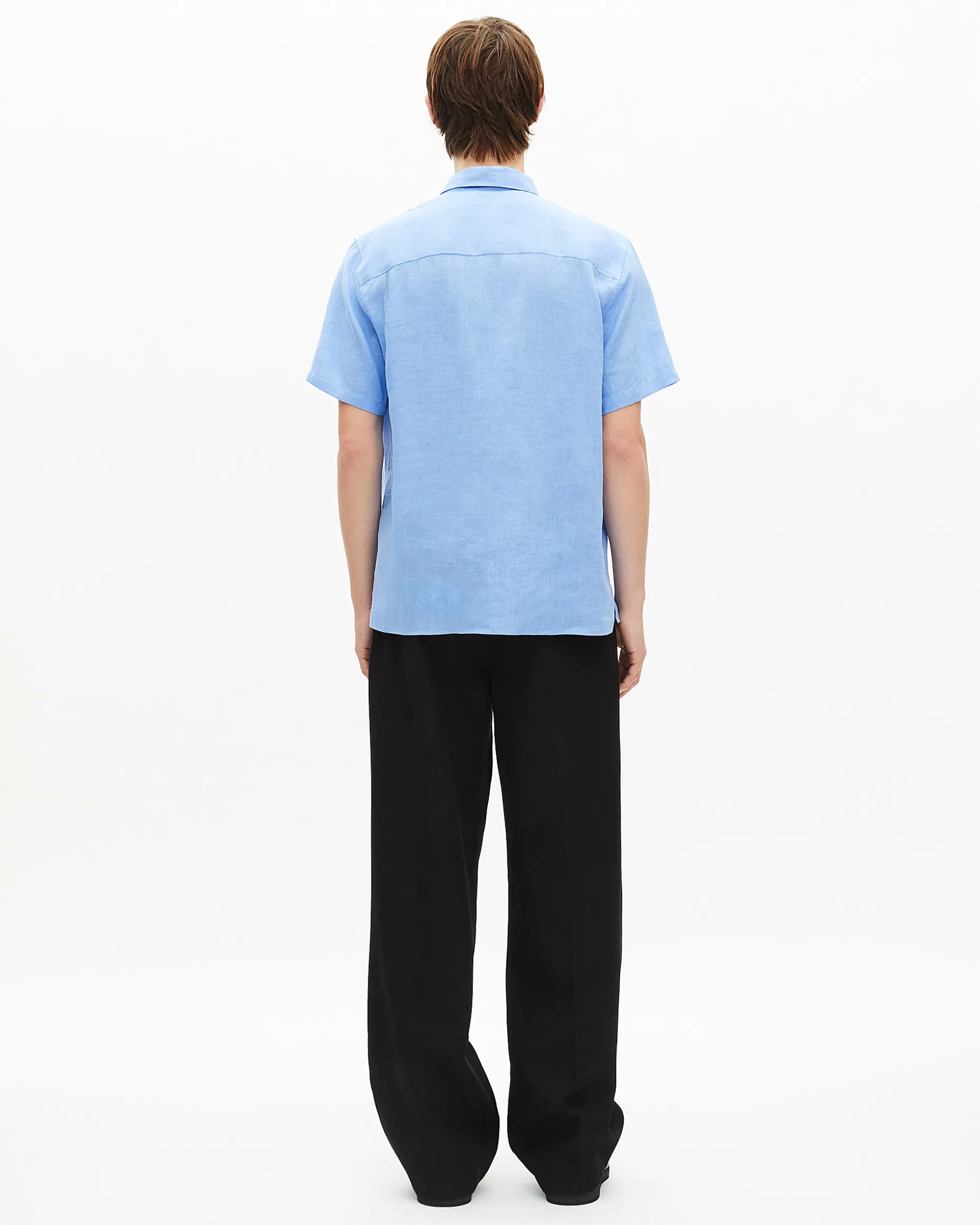 Chemise manches courtes en lin bleu