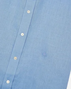 Chemise manches courtes en lin bleu