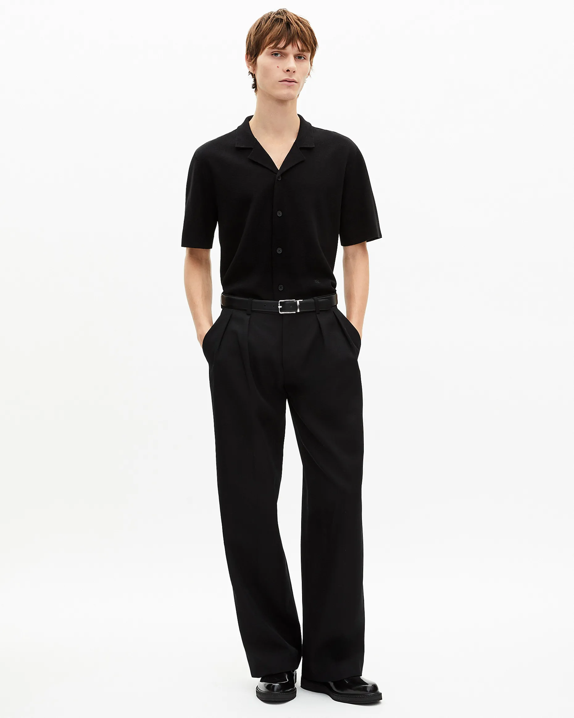 Chemise manches courtes en maille noire
