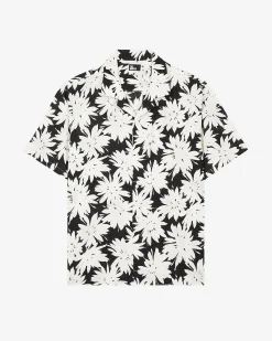 Chemise manches courtes imprimé fleuri noire