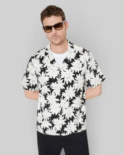 Chemise manches courtes imprimé fleuri noire