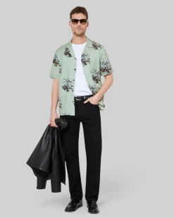 Chemise manches courtes imprimé fleuri verte
