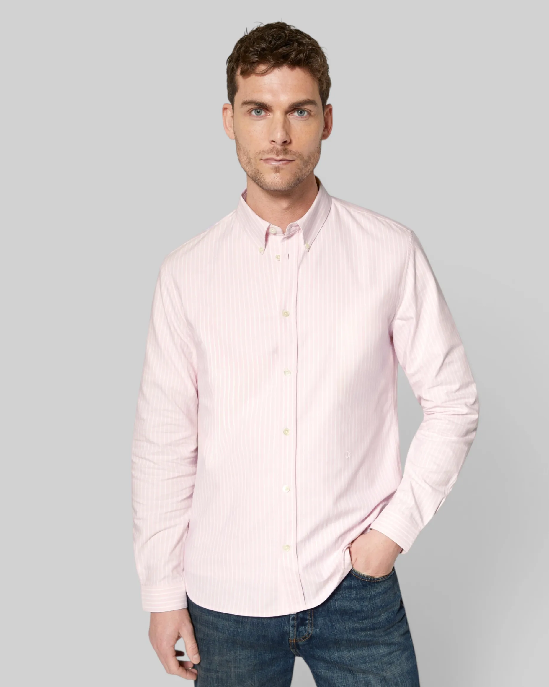 Chemise à rayures blanche et rose