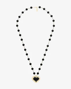 Collier perles et pendentif cœur noir