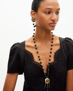 Collier perles et pendentif orange
