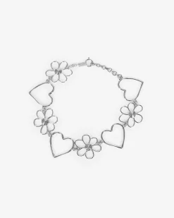 Collier ras de cou cœurs et fleurs argenté