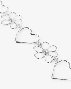 Collier ras de cou cœurs et fleurs argenté