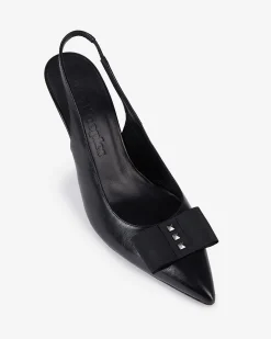 Escarpins en cuir à bride arrière noirs
