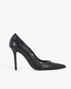 Escarpins à talons en cuir avec clous noirs