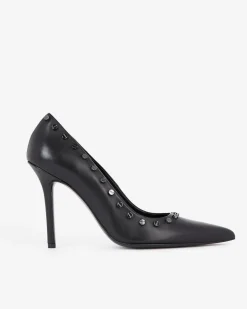 Escarpins à talons en cuir avec clous noirs