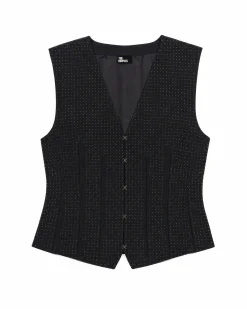 Gilet en laine mélangée strassé noir