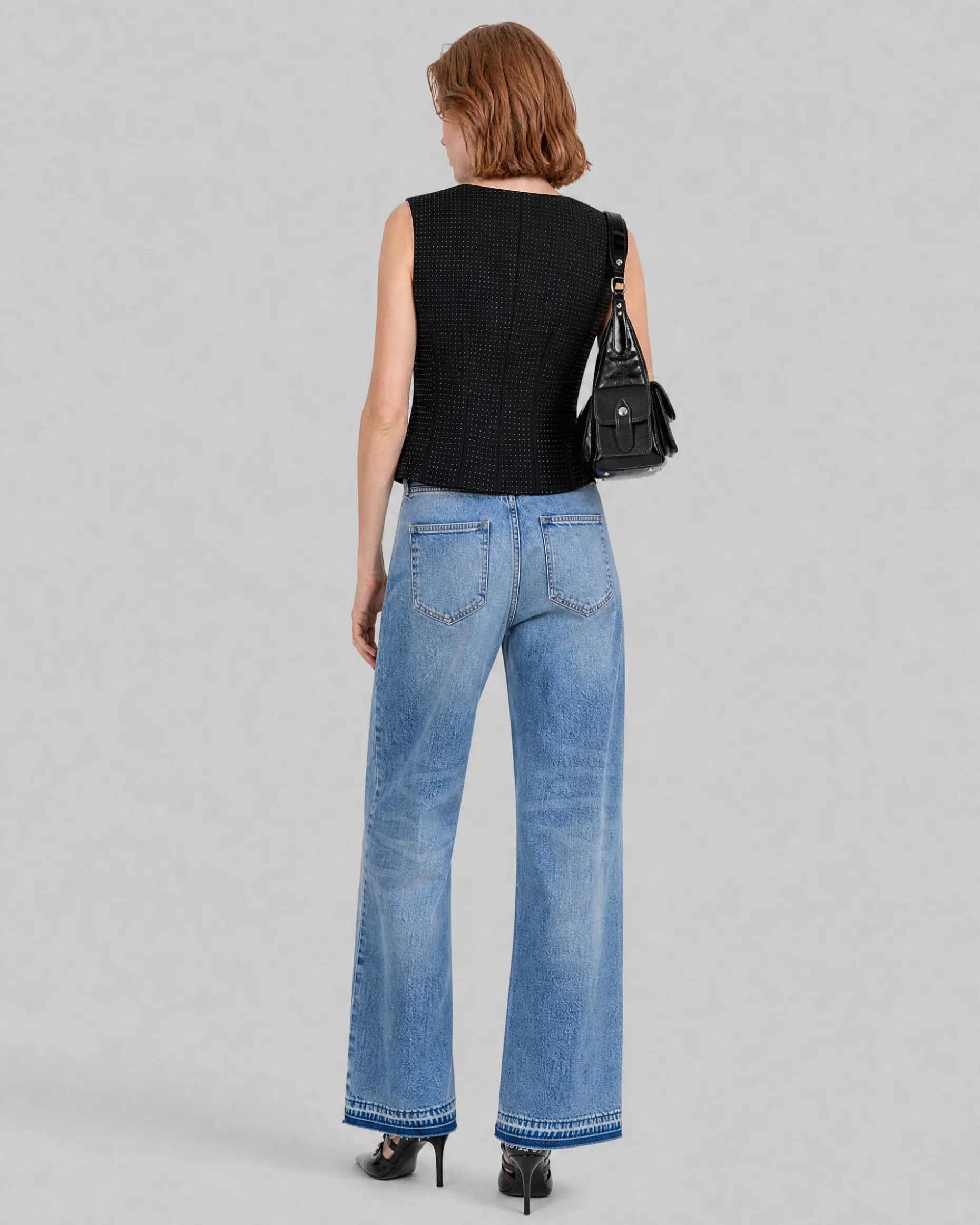 Gilet en laine mélangée strassé noir