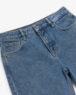 Jean droit délavé bleu moyen
