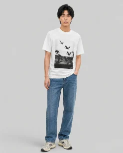 Jean droit délavé bleu moyen