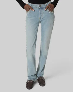 Jean slim long avec studs bleu