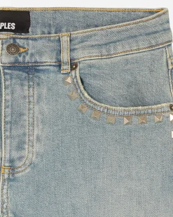 Jean slim long avec studs bleu