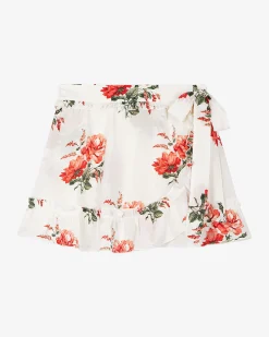 Jupe courte portefeuille imprimé fleuri blanche