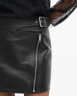Jupe en cuir avec zip noire