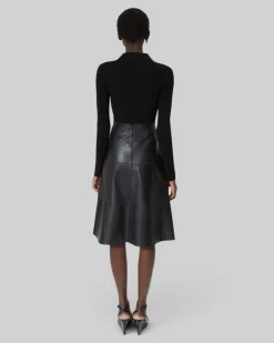 Jupe midi en cuir noire