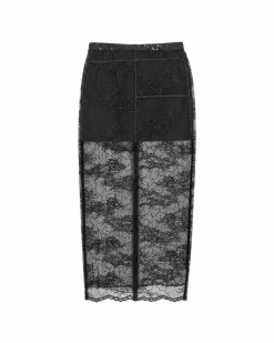 Jupe midi en dentelle avec strass noire