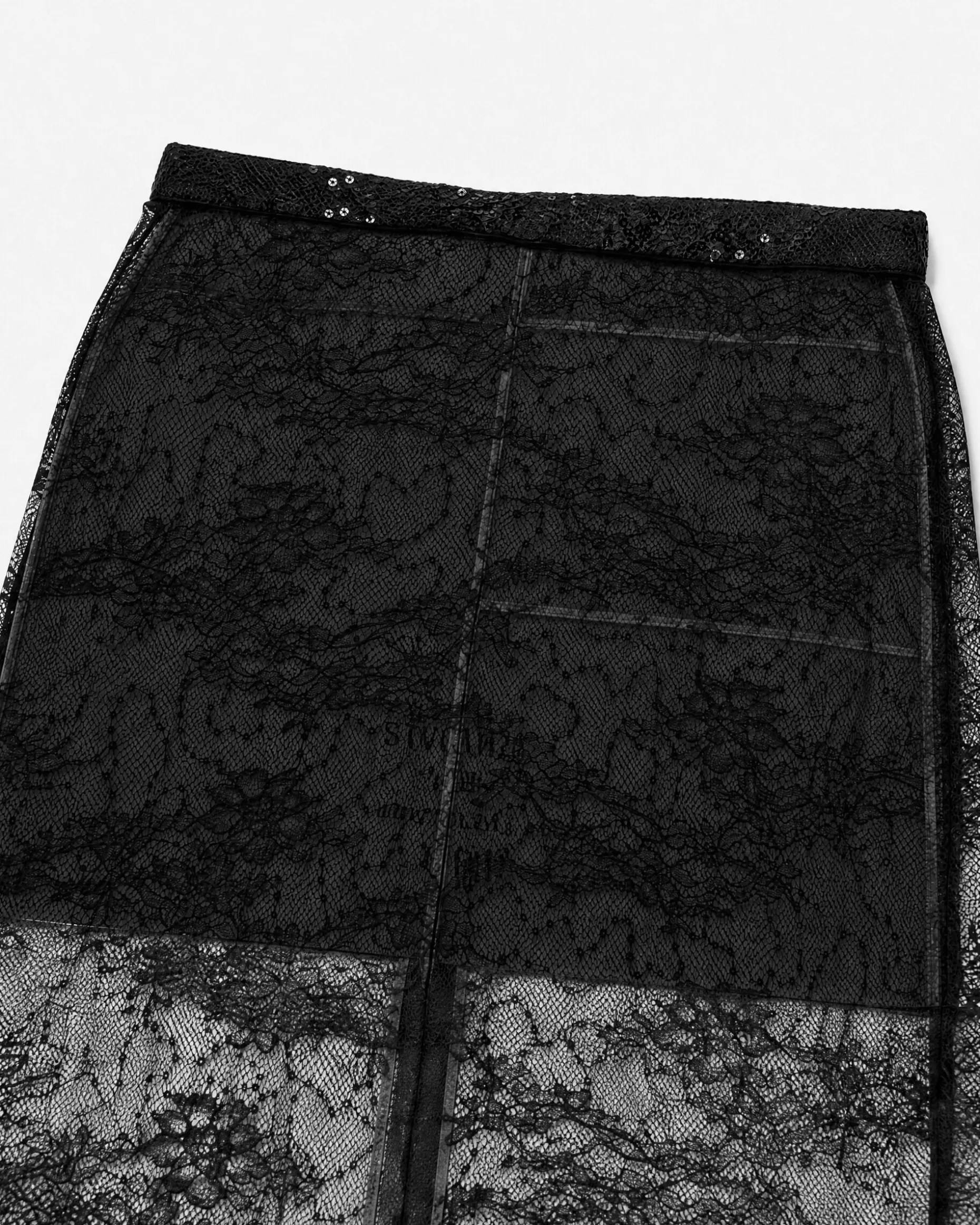 Jupe midi en dentelle avec strass noire