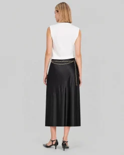 Jupe midi en satin avec chaîne dorée noire