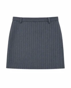 Jupe short courte en laine motif rayures fines marine