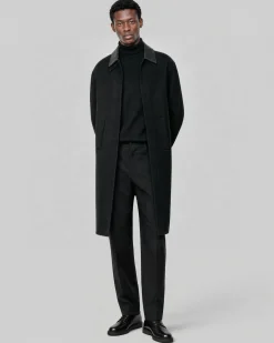 Manteau col cuir noir