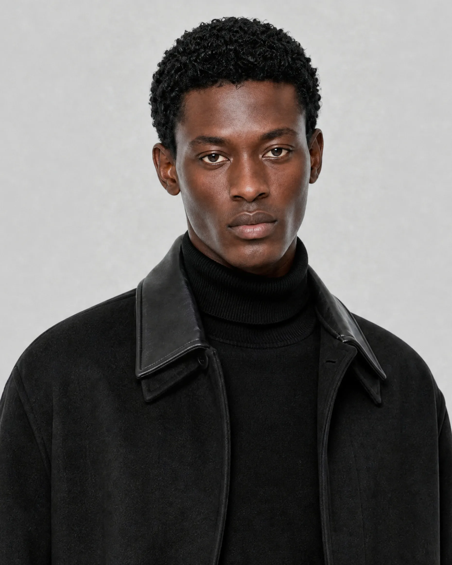 Manteau col cuir noir