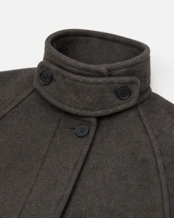 Manteau col montant en laine mélangée marron