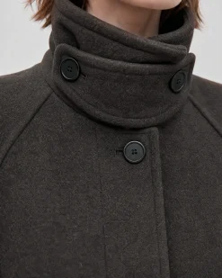 Manteau col montant en laine mélangée marron